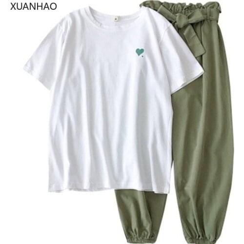 XUANHAO Two Piece Set Top And Pants Tracksuit Women 2020 Plus Size Summer Autumn Outfits Casual White 2 Piece Set Women Clothes