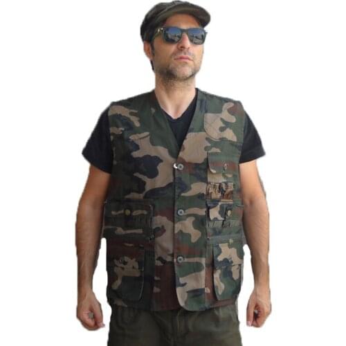 Vest sleeveless waistcoat belt polycotton camouflage man sports hunting