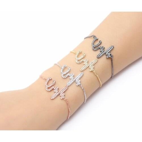 Gold silver Chain micro pave cz Zircon Cubic Zirconia bracelet rope adjusted Macrame Bangle xty543 Fashion Jewelry