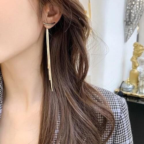 2021 New Fashion Crystal Long Tassel Earrings Geometry Womens Gold Ribbon Long String Pendant Earrings Jewelry Free Delivery