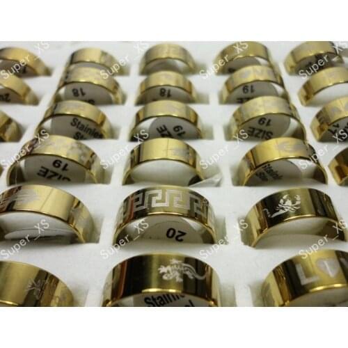 300Pcs New Sale Gold Stainless Steel Rings for Women Jewelry Bulk Lots al por mayor Free Shjipping RL046