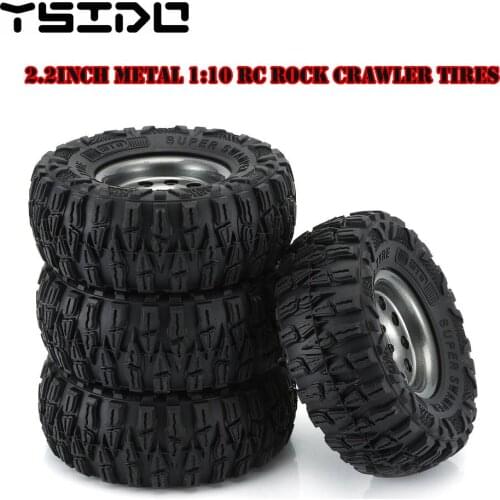 4PCS 2.2inch Tires & Metal Beadlock 10 Spoke Wheel Rim for 1/10 RC Rock Crawler Axial SCX10 90046 Traxxas TRX-4
