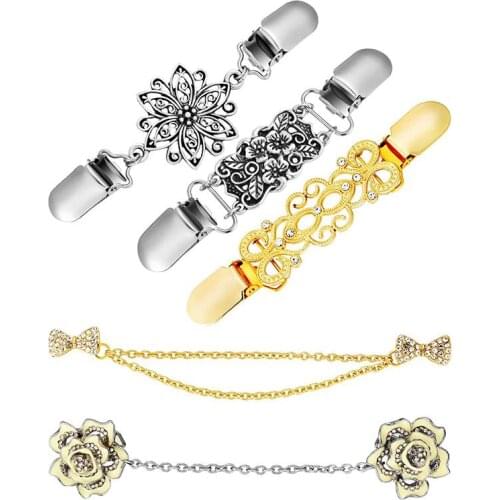5 Pieces Sweater Shawl Clips Set Retro Cardigan Collar Clips Antique Flowers Dresses Shawl Clip For Women Girls, Style Set 2