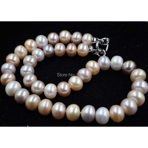 AA++ 11.5-14mm bread mixed colors freshwater pearl necklace