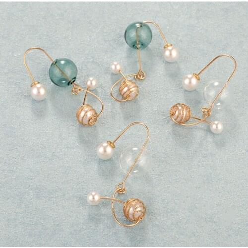 AENSOA Pearl Crystal Handmade Glass Ball Drop Dangle Earrings Trendy Pendant Asymmetric Bubble Earrings Jewelry Gift for Women