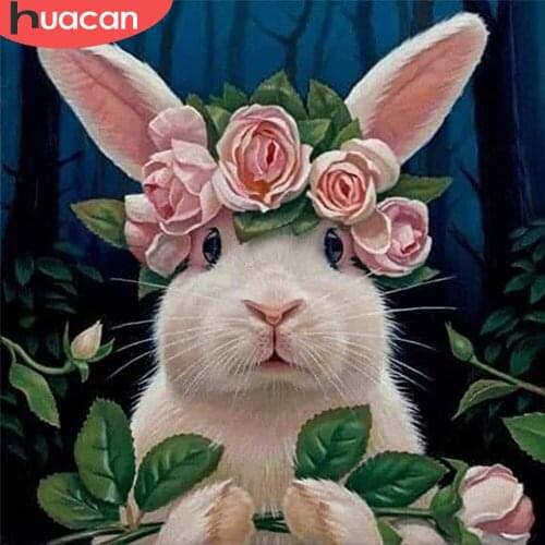 HUACAN Diamond Painting Full Round Square Animal Rabbit 5D DIY Diamond Embroidery Sale Flower Mosaic Childrens Room Decor