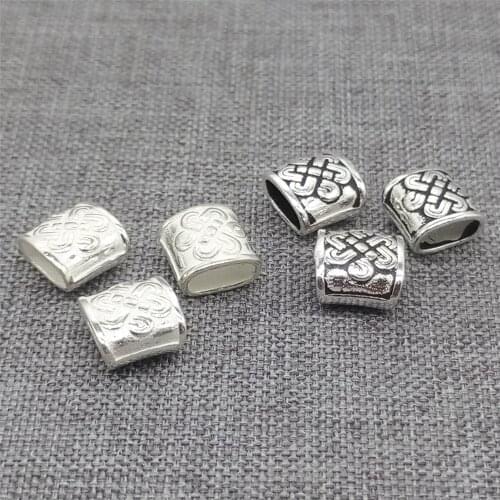 8pcs of 925 Sterling Silver Knot Tube Beads for Flat Leather Bracelet Cord