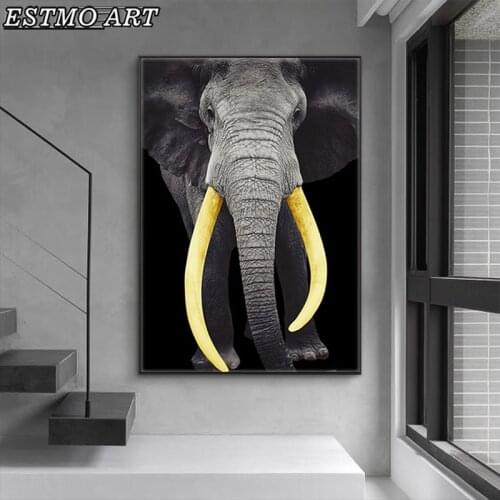 Black Gold African Wild Elephant Canvas Painting Animal Posters and Prints Living Room Wall Luxury Home Decoration Picture
