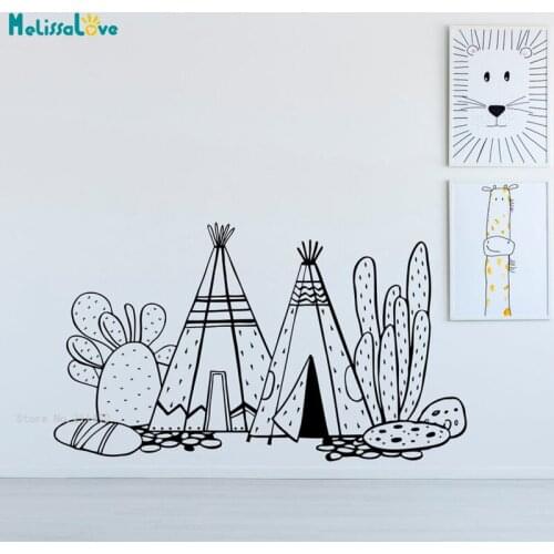 Nursery Teepee Wall Decal Scandinavian Baby Room Decor Cactus Sticker Home Murals for Kids Childrens Removable YT6209