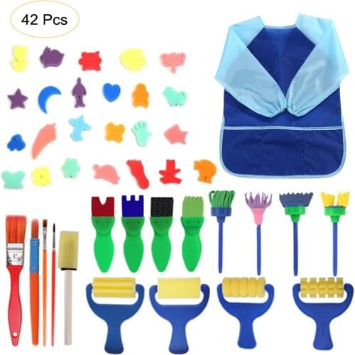 Sponge Painting Brushes Kit Mini DIY Painting Kits Early Learning Kids Drawing Shapes Brushes Paint Set Child Play Gift