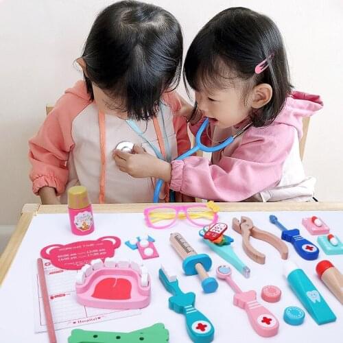 Children Doctor Set Stethoscope Nurse Role Play Wooden Educational Toys Dentistry Medical Kit Medical Supplies Doctor Accesories