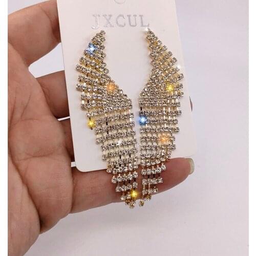 European and American femininity Rhinestone angel wing Earrings long Tassel Earrings fashion personality Earrings women