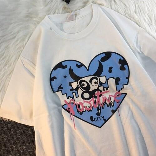 Printing T-shirt Summer Short-Sleeved Round Neck Mens Fashion Loose Cotton All-match Style INS Lovers Student BF