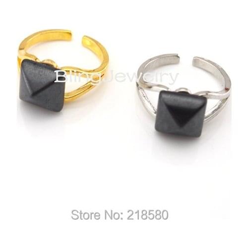 H-R01 Healing Stone Hematite Pyramid Ring Silver or Gold Adjustable Ring