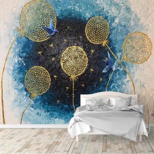 HD Abstract Gold Plant Dandelion Photo Mural Wallpaper for Living Room Bedroom Wall Decor papier peint 3d papel de parede 3d