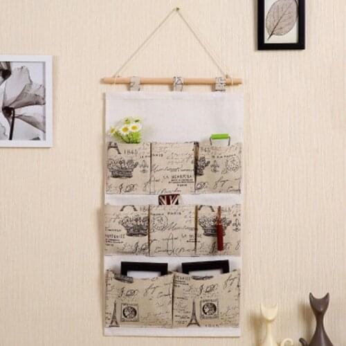 Cotton and linen A multi-layer hanging bag in the back and door wall hanging