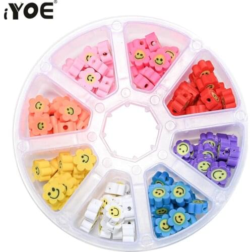 IYOE 120pcs 8 Color Flower Smiley Face Beads Set Polymer Clay Spacer Beads Kit For Jewelry Making Handmade Bracelet Supplies