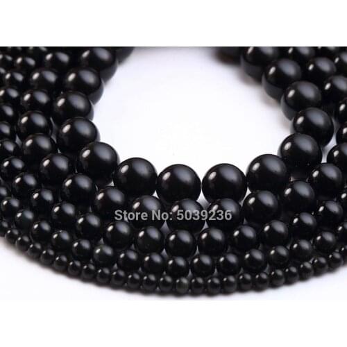 Wholesale Black Glass Beads Natural Stone Round Loose Beads for Jewelry Making 4/6/8/10/12mm DIY Bracelet Necklace