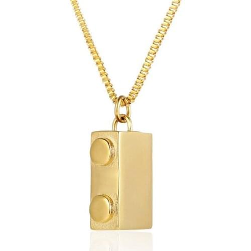 Hip Hop Stainless Steel Brick Building Blocks Pendant Necklace Jewelry Street Dance Men Gift For Him with Chain