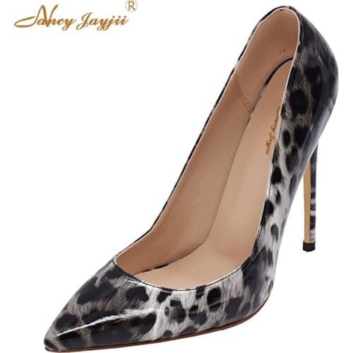 Summer Grey Leopard Womens Shoes High Heels 12cm Pumps Pointed Toe Basic Navy Suede Shoes Woman For Dress Career 43 Nancyjayjii
