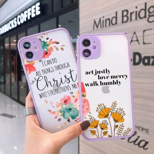 Jesus Bible Quotes Phone Cases Matte transparent For Purple iPhone 12 Mini 11 Pro XR XS Max 7 8 Plus X Back Cover