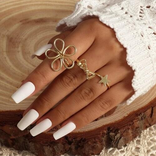 Minimalist Jewelry Gold Metal Flower Bowknot Star Rings for Women Boho Adjustable Midi Finger Ring Holiday Wedding Party Gift