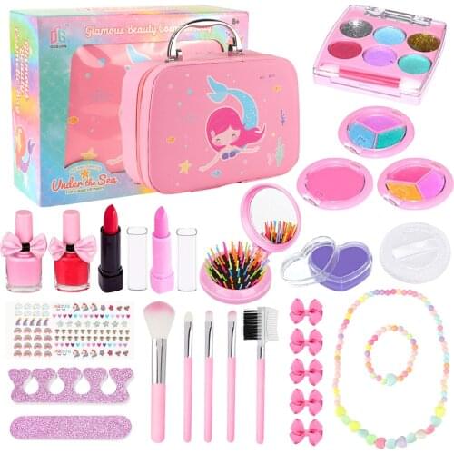 Girls Makeup Kit 20pcs Makeup Toys with Hair Clip Necklace Bracelet Pretend Makeup Toys Set Princess Gifts for Toddler Girls