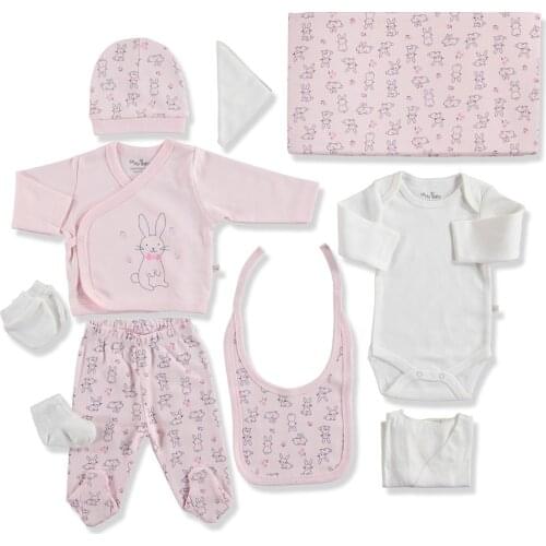Pink Tavşanlı 10lu Hospital Output Set Soft 100% Cotton Baby Gift Layette Hospital Outfit Baby Set 0-3 Month Quality Baby set