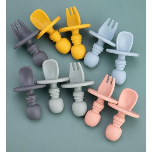 Baby Spoon Fork Silicone Childrens Cutlery Set Feeding Baby Baby Tableware Candy Colored For Kids