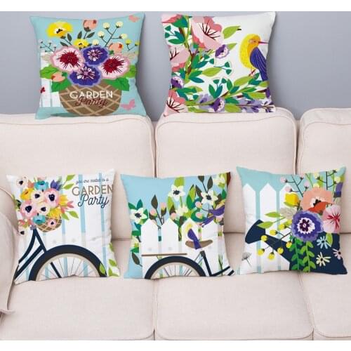 Watercolor Bird Flower Bicycle Cushion Cover Super Soft Short Plush Pillow Covers Throw Pillows Cases Sofa Home Decor Pillowcase
