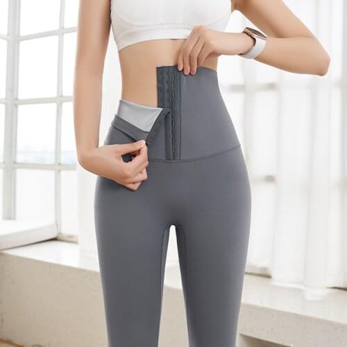 Breasted leggings women wear tight-fitting high-waist abdominal buttock fitness pants in summer, running training net red sweat