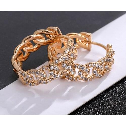 Punk Cuba Link Chain Earrings for Women Accessories Elegant CZ Zircon Hoop Earring Gold Silvery Round Luxuries Jewelry Gift 2021