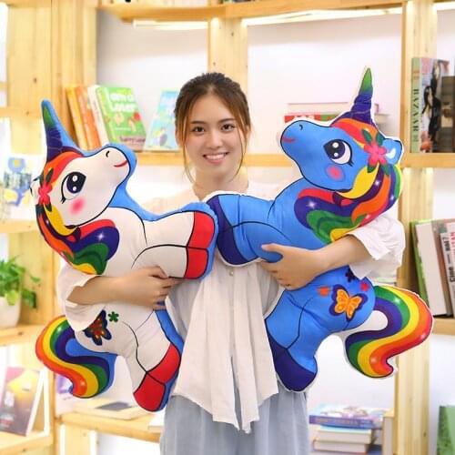 Unicorn plush toys cute cartoon rainbow horse throw pilllow stuffed animal soft doll plush unicorn cushion toys for children/her