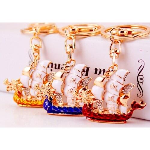 Gift Chinese-Style Creative Diamond Dragon Boat Car Keychain Shunhang Metal Pendant Dropshipping