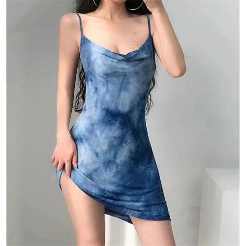 Sexy Summer Tie Dye Slip Dress Women Casual Sleevelesss Beach Party Club Mini Dress