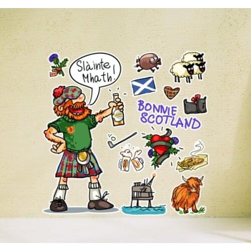 Scotland Drunken Man Illustration The Word Landmark Wall Sticker Wedding Decor Vinyl Waterproof Wall Sticker Wallpaper Decal