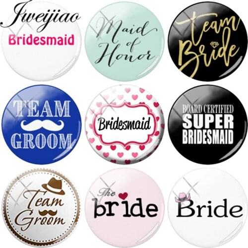 JWEIJIAO Letter Groom Bridesmaid Bride Glass Cabochon Dome Charms For Custom Engagement, Wedding DIY Gift