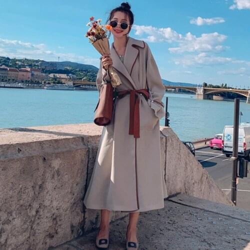 Temperament windbreaker women mid-length style 2020 spring autumn new fashion loose British style lace-up waist windbreaker coat