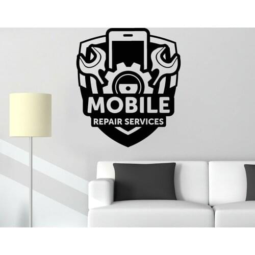 Mobile Repair Service Sign Wall Vinyl Stickers Gear Screwdriver Tools Art Sticker Wallpaper Shop Decals Removable A280