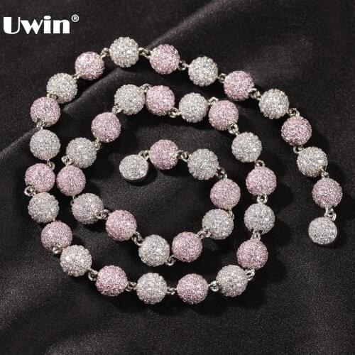 UWIN Hip Hop Jewelry Iced Out Ball Necklaces Bling CZ Bracelets for Women with Magnet Clasp 8.5mm Spherical Fashion Jewelry