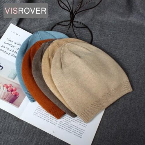 VISROVER 25 Colorways Solid Cashmere Woman Winter Hat With Pompom Unisex Autumn Real Fur Bonnet Soft Wool Woman Warm Skullies