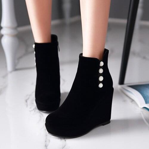 2019 New Winter Woman Boots Slip-Resistant Suede Leather Shoes Women Maternity Invisible High Heel Side Zipper Boots Size 34-43