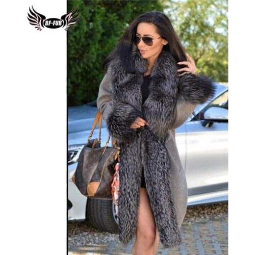 BFFUR Real Fur Parka Warm Plus Size Whole Skin Popular Long Coat Women With Fox Fur Collar Solid Womens Jacket With Natural Fur
