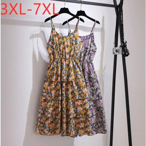 New 2021 Ladies Summer Plus Size Slip Dress For Women Large Sleeveless Floral Flower Camisole Midi Dress 3XL 4XL 5XL 6XL 7XL