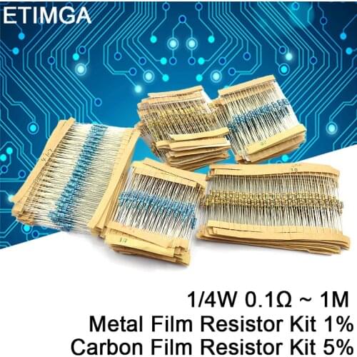 1/4W 0.1Ω ~ 1MΩ Metal Film Resistor Kit 1% Carbon Film Resistor Kit 5% more values Kit Bag