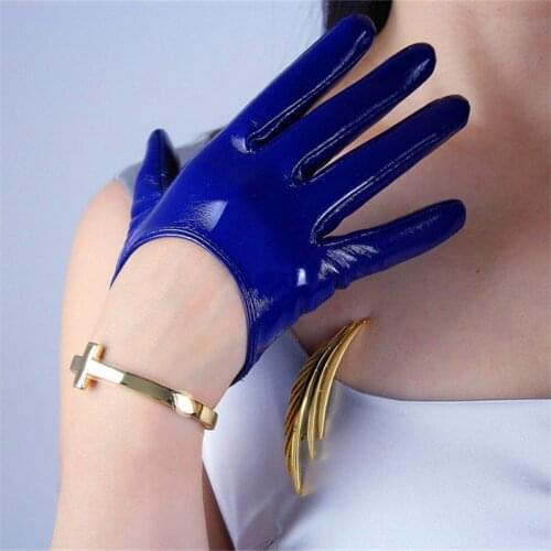 13cm Touchscreen Leather Gloves Ultra Short Style Emulation Leather PU Mirror Bright Leather Royal Blue Cobalt Blue WPU116