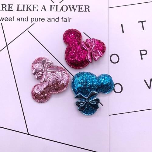 18pcs/lot 5.8*5cm glitter mouse head Padded appliques for headwear decoration handmade hair accessories
