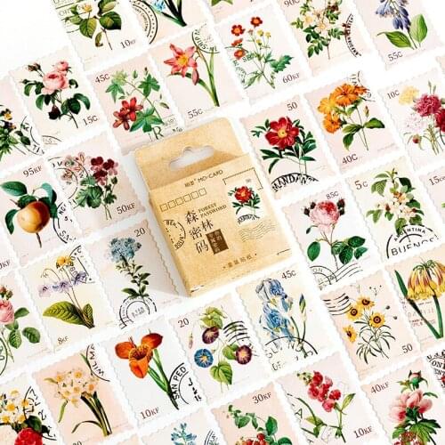 45 Pcs/pack Stamp Style Flowers Stickers Set For Journal Planner Diy Crafts Scrapbooking Embelishment Diary