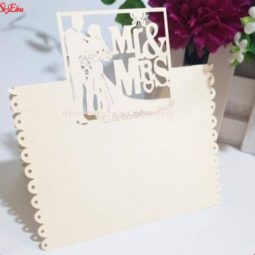 50pcs Marriage Mr and Mrs Seat Cards Wedding Decoration Laser Cutting Place Name Cards Party Supplies Table Decor 5Z-SH078