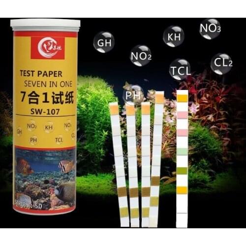 7-in-1Aquarium Test Strips Water Test Strips for Fresh/Salt Water Test pH, Nitrate, Nitrite, Chlorine Water Quality Monitor